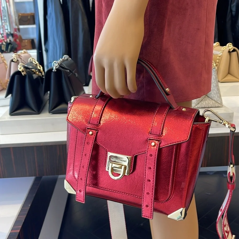 MICHAEL KORS
Manhattan Medium TH SCHOOL Crackled Metallic Leather SATCHEL NWT - Picture 5 of 16